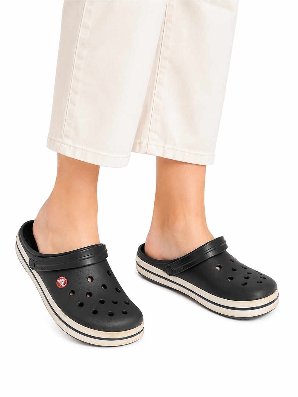 Size 10 Crocs Women’s Crocs and Clogs Black White Comfort Slip On Shoes